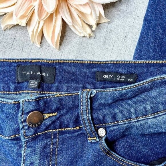 Tahari Classic Skinny Jeans Dark Blue Distressed Stretch 6 - Picture 7 of 8